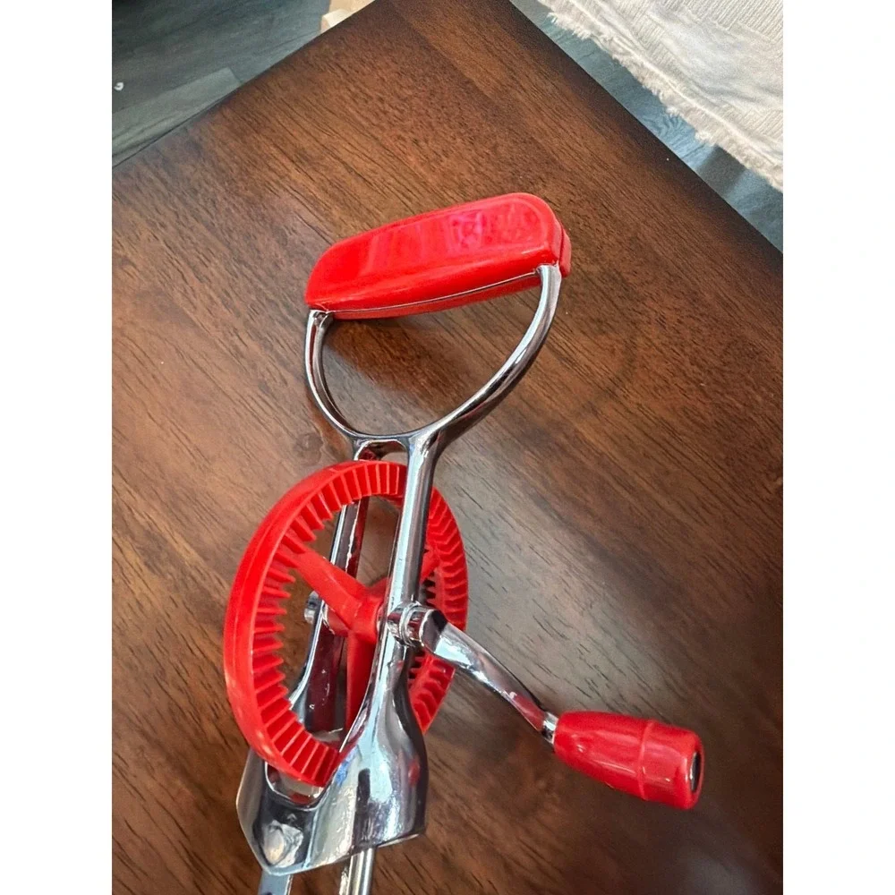 Vintage Stainless Steel Red Manual Mixer Kitchen Tool